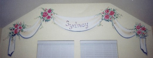 10' X 4' mural of fabric banner with roses
