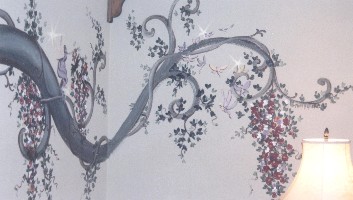 Hand painted vine and floral border with fairies
